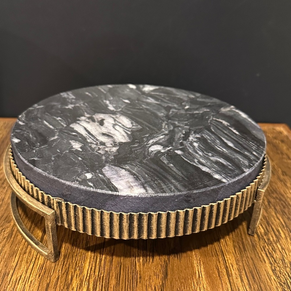 Modern Black Marble Gold Pedestal Cake Stand Riser Home Decor Centerpiece 8.5"